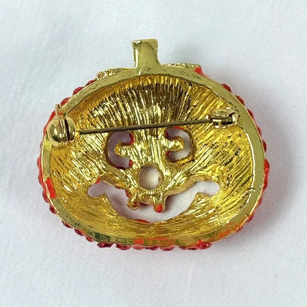Halloween Fall Pumpkin Jack-o-lantern Rhinestone Enamel Pin 1.5”